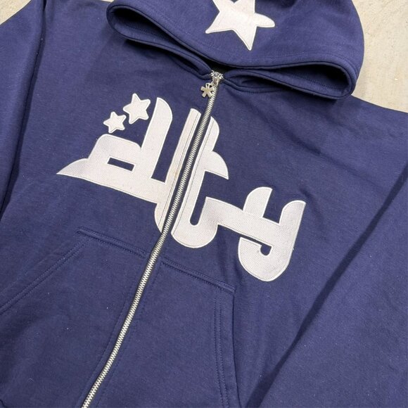 Dividetheyouth Full Zip Hoodie Puff Print Embroidered Blue Medium - Picture 2 of 10